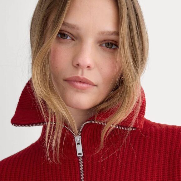 Everlane The Half-Zip Sweater in Luxe Merino in Berry Red, Size Medium - Picture 3 of 9